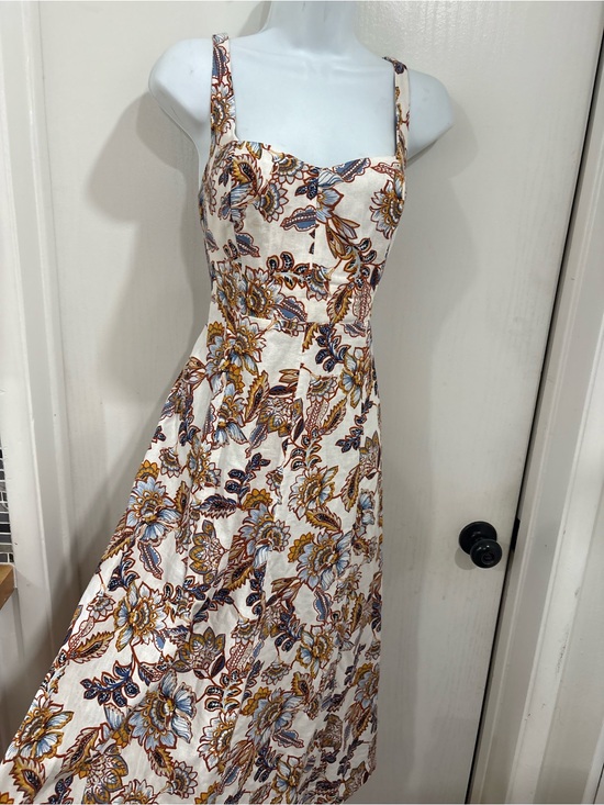 Old Navy Dresses & Skirts - Floral linen Square-Neck Midi Dress in Cream and Blue